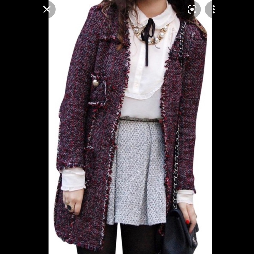 Zara military style long tweed jacket, size XS